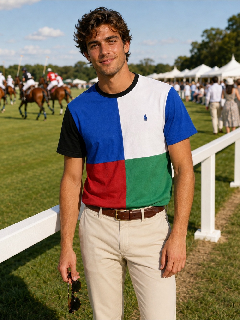 Mens POLO RALPH LAUREN Pullover Preppy Sporty Color-block Polo Shirt L (14/16)
